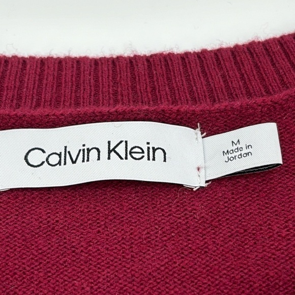 Calvin Klein CK Logo Wool blend Crewneck Classic Holiday Knit Sweater Wine sze M - Picture 6 of 10
